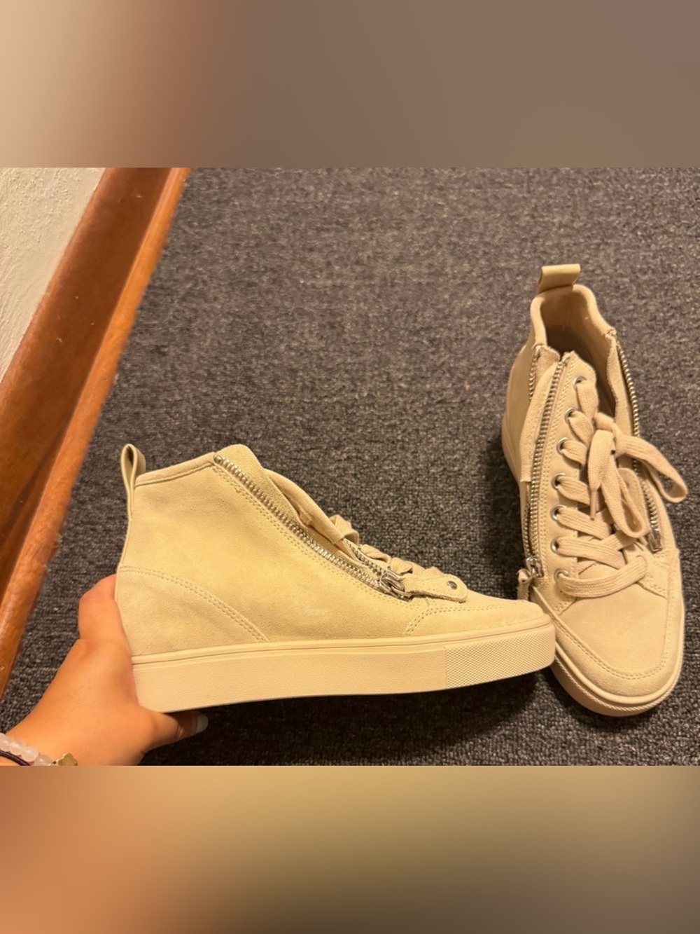 Steve Madden Beige Suede High-Top Wedge Sneakers
